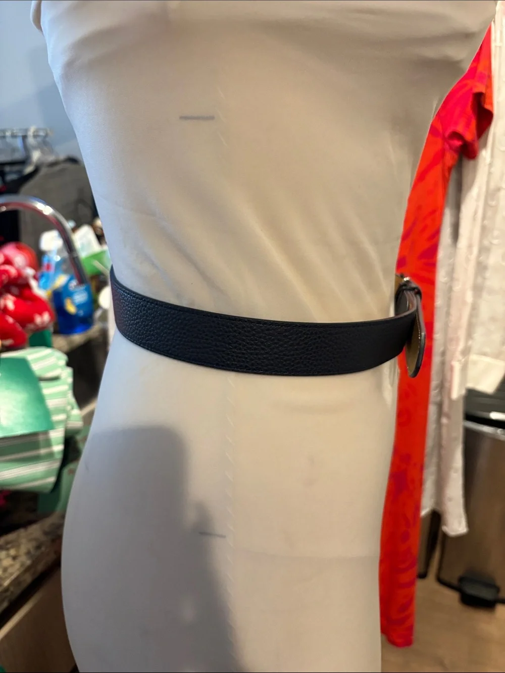 Talbots Black Pebbled Leather Belt with Silver Buckle